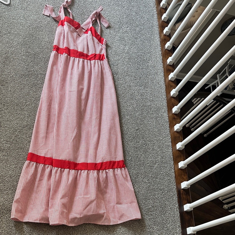 SHEIN Red and White Striped Maxi Dress